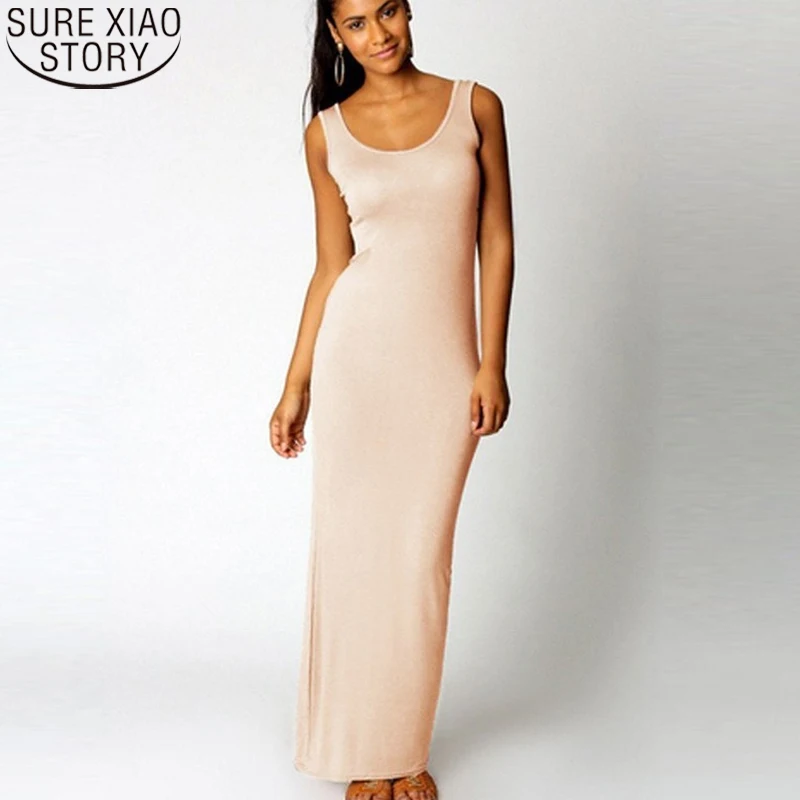 

Elegant Women Casual Sheath Sexy Vest Long Dress Summer 2022 New Sleeveless Round Collar Solid Fashion Camisole Dresses 21089