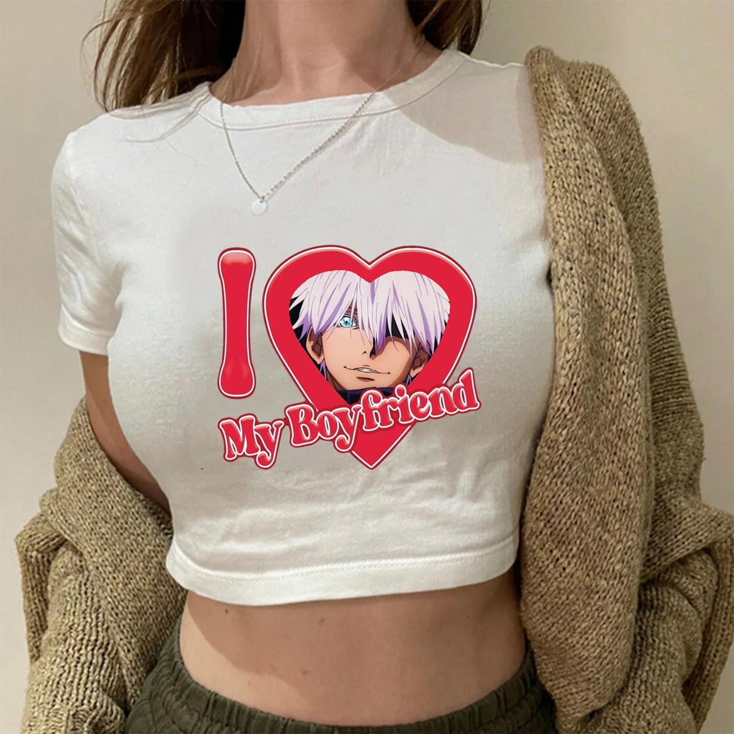 

I Love My Boyfriend Satoru Gojo Crop Top Short Tshirt 90S Sexy Harajuku Fashion Casual Women Clothing Y2K