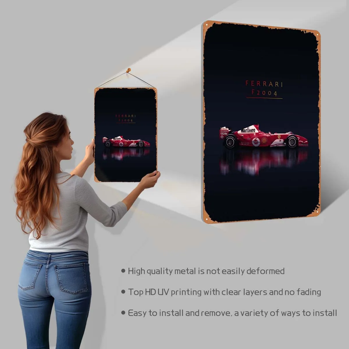 Ferrari F2004 F1 Жестяная вывеска Автомобильный металлический плакат Украшение комнаты
