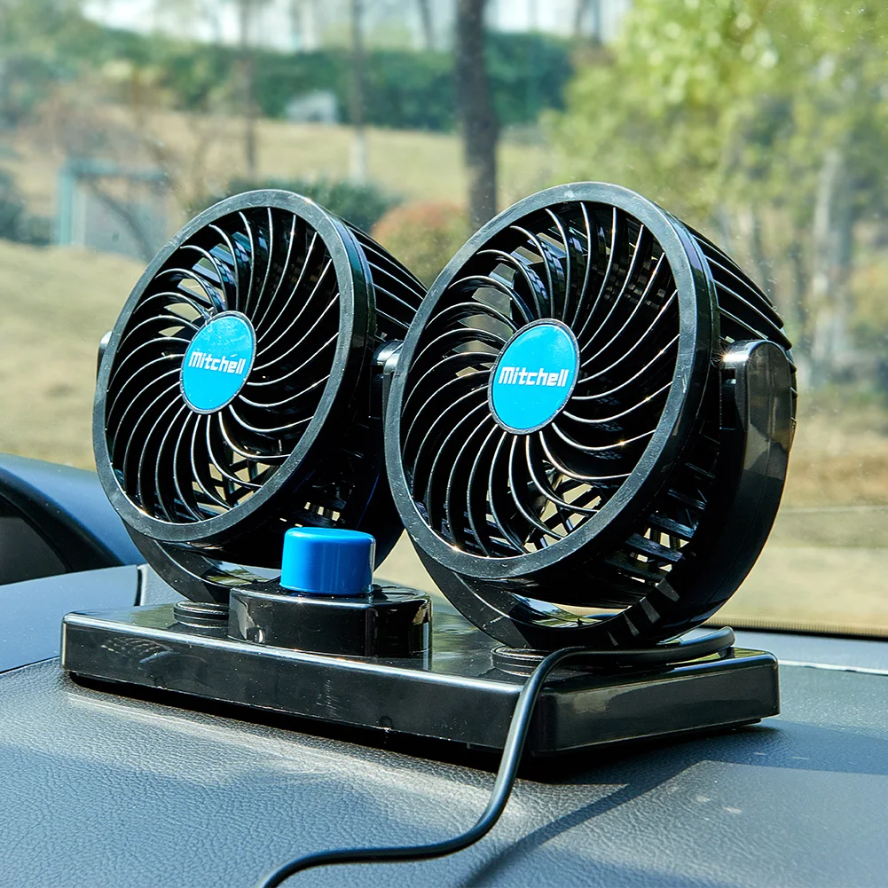 

12V 24V Twin Head Car Cooling Electric Air Fan Dashboard Cool Fan, Adjustable Clip on Fan, Sucker Mount for Car Windscreen