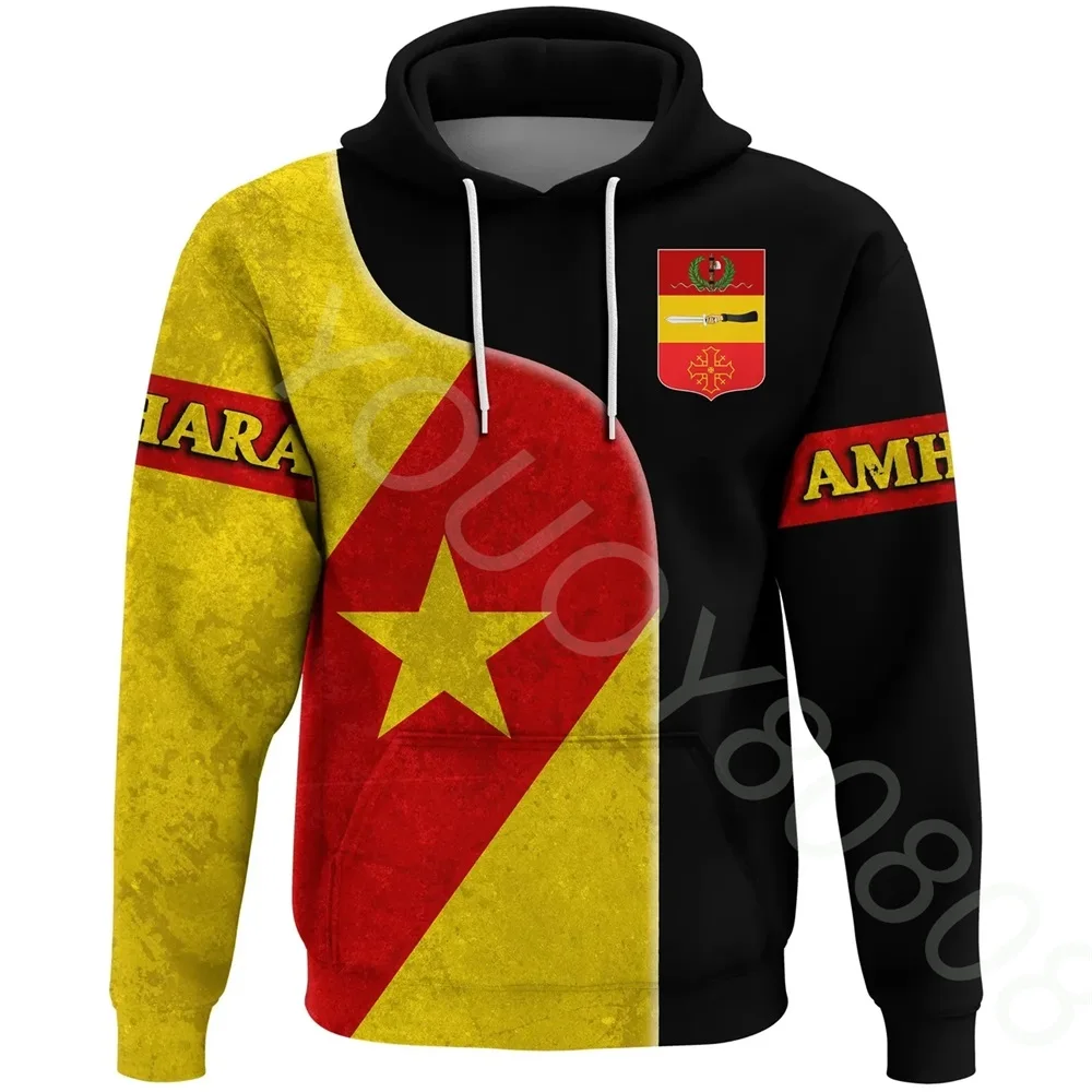 

Men's Sweatshirt 3D Print Autumn Winter African Region Amhara Flag Badge Pullover Hoodie Vintage Harajuku Casual Sportswear
