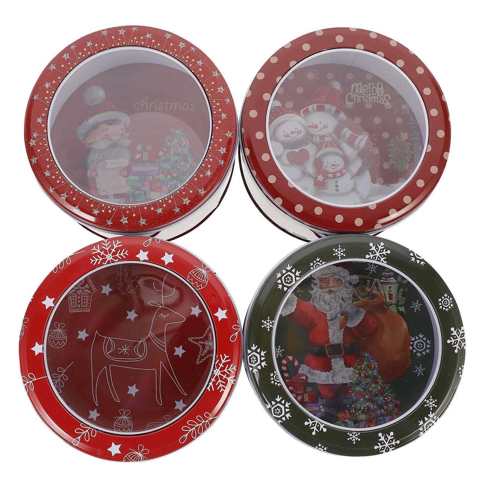 

Christmas Tin Box Candy Cookietinplate Boxes Gift Tinsmetal Jar Containers Holiday Biscuits Lids Window Round Storage Santa