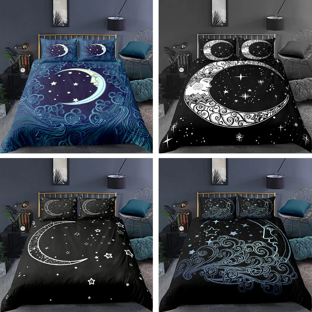 

Galaxy Bedding Set Constellation Comforter Cover for Kids Boys Girls Teens Gothic Style Boho Mandala Duvet Cover Set Breathable