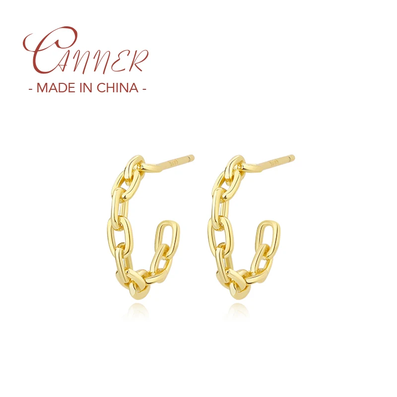 

Женские серьги-гвоздики CANNER, из стерлингового серебра 2022 пробы, С-образной цепочкой, модные ювелирные украшения для вечеринки, 925