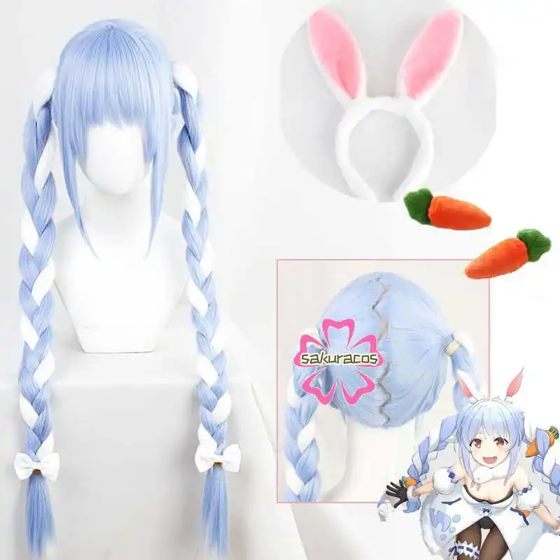

Hololive Usada Pekora Cosplay Youtuber Long Braids Blue Mixed White 80cm Heat Resistant Synthetic Hair Halloween Party + Wig Cap