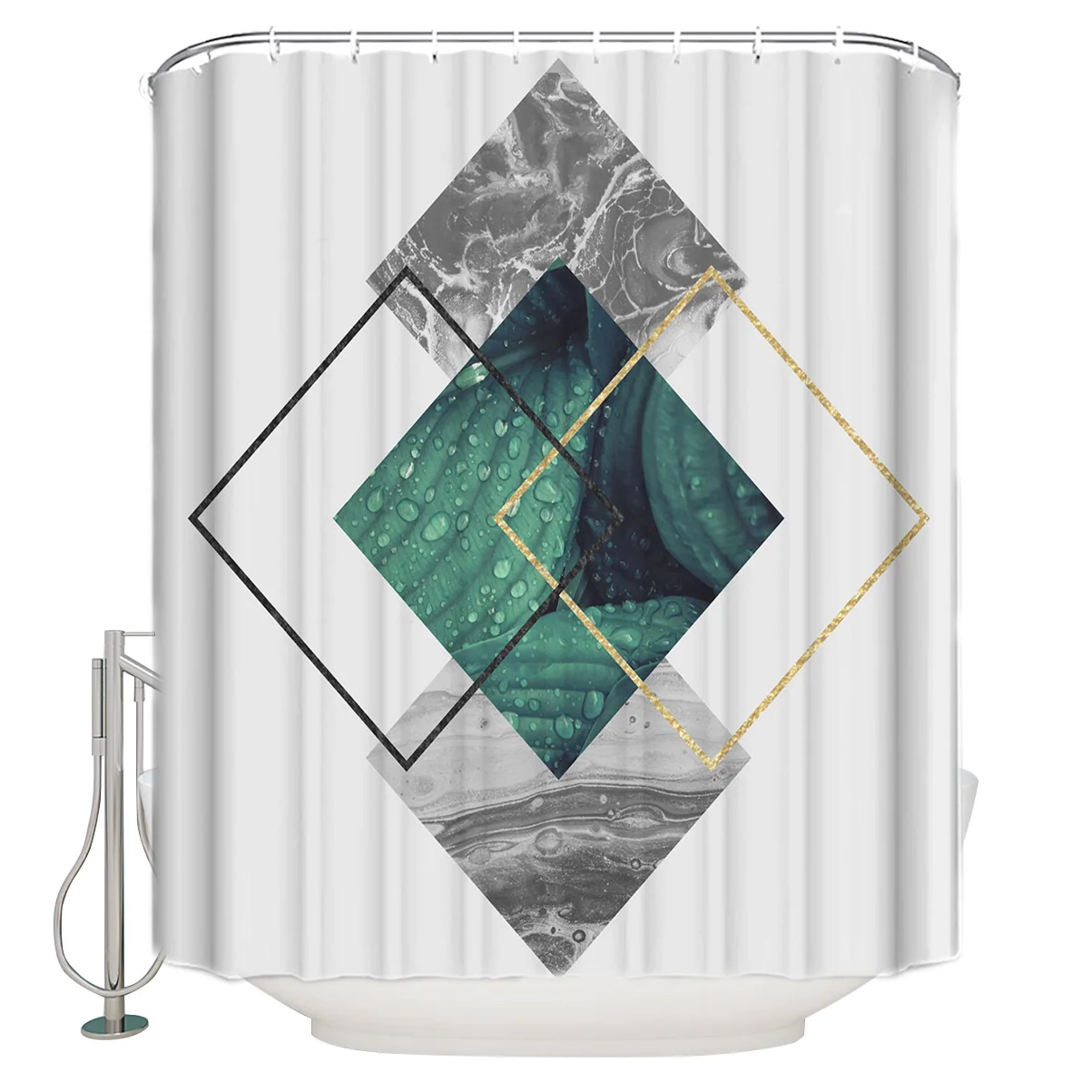 

Мраморная тропическая занавеска для душа, простая Водонепроницаемая декоративная занавеска с рисунком растений, для ванной комнаты, с крюч...