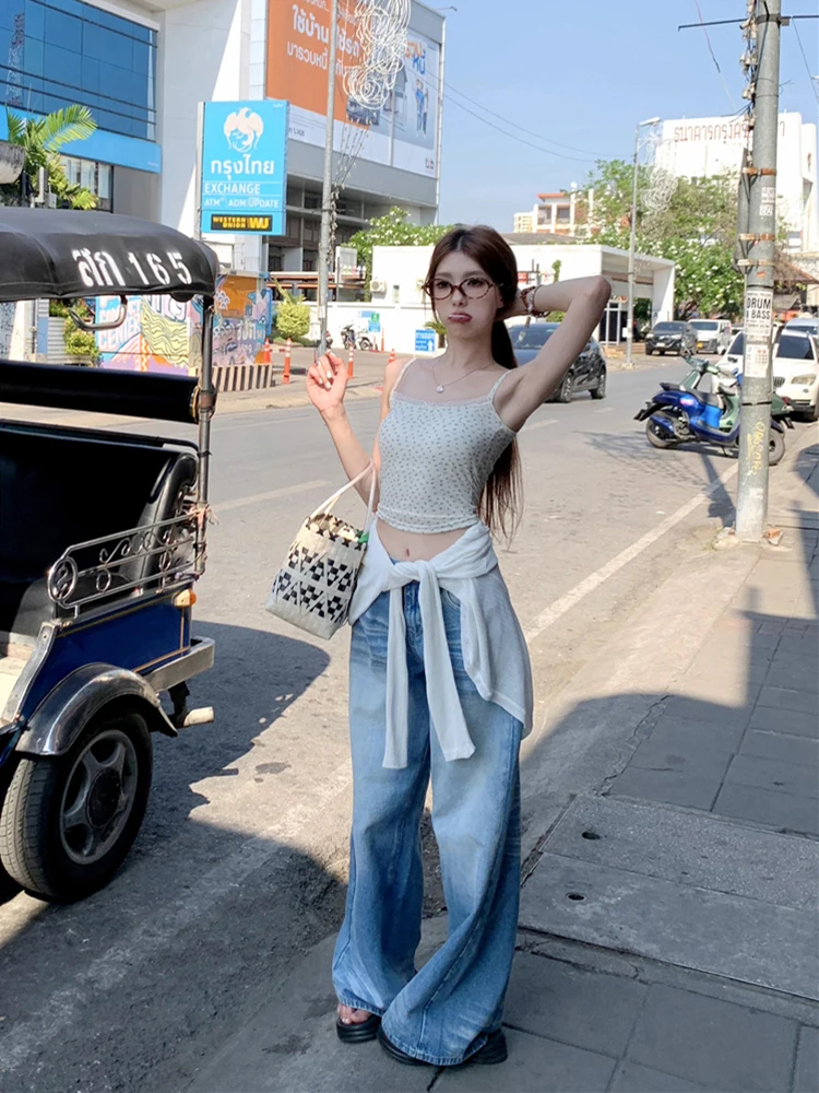 Sweet Pure Sle Floral Small Cami Women 2024 Summer New Outer Wear Inner wear Bottoming Shirt Short Top