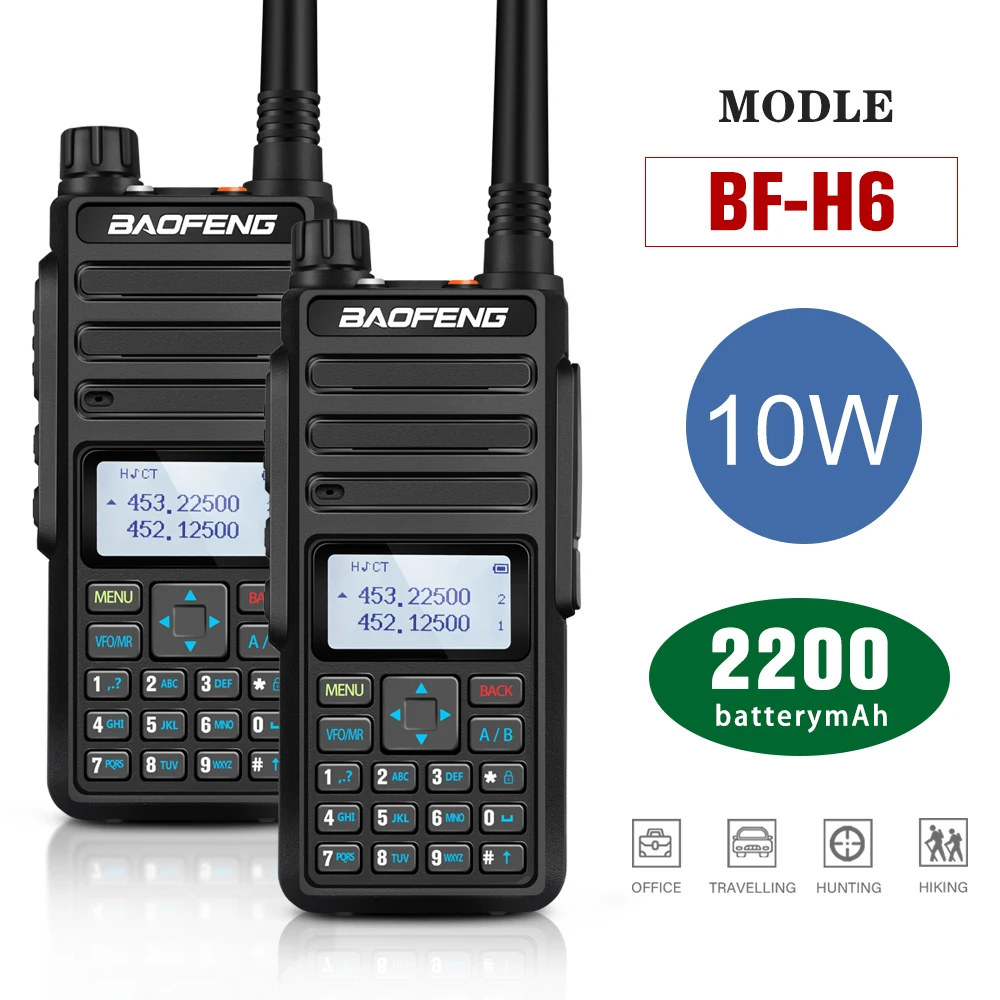 Baofeng Walkie-talkie Power 10W IP45 Portable Ham Radio BF-H6 Dual Band HF Transceiver Two Way Radio Station BF-H6 High Power