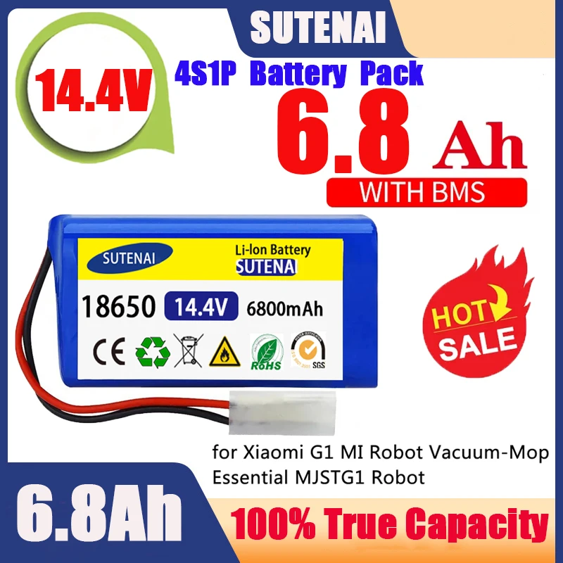 

18650 battery pack 14.4V 6800mAh lithium ion battery, suitable for Xiaomi G1 Mi Essential MJSTG1 robot vacuum cleaner,