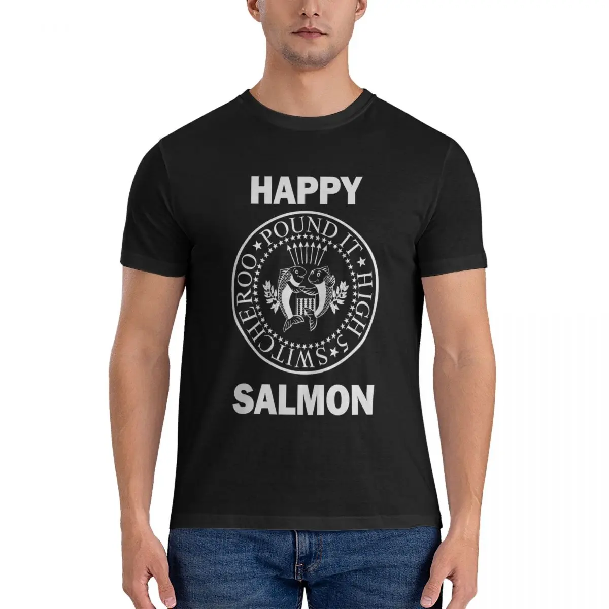 Футболки Happy Salmon R-Ramones мужская хлопковая винтажная футболка с круглым вырезом