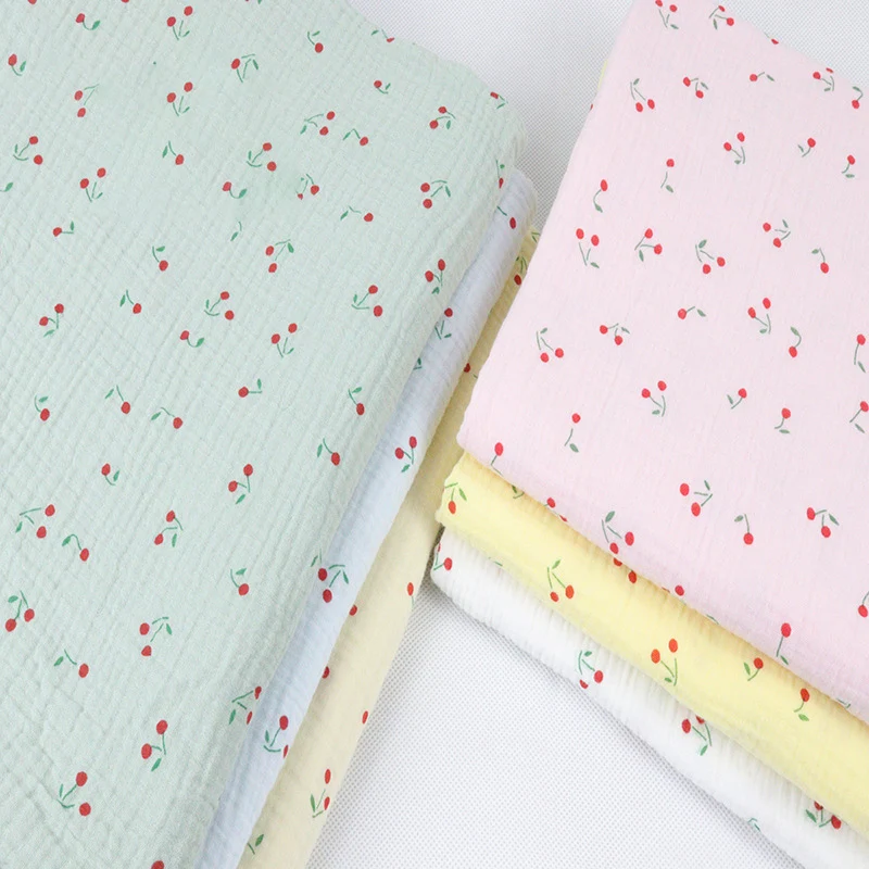 Двойной креп из чистого хлопка милый фрукт вишня груша пряжа Марля ткань для