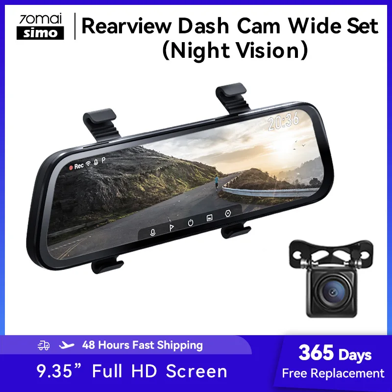 

70mai Rearview Dash Cam Wide 1080P Auto Cam 9.35 Inch Full Screen 130FOV 70mai D07 Mirror Car Recorder Stream Media Car DVR