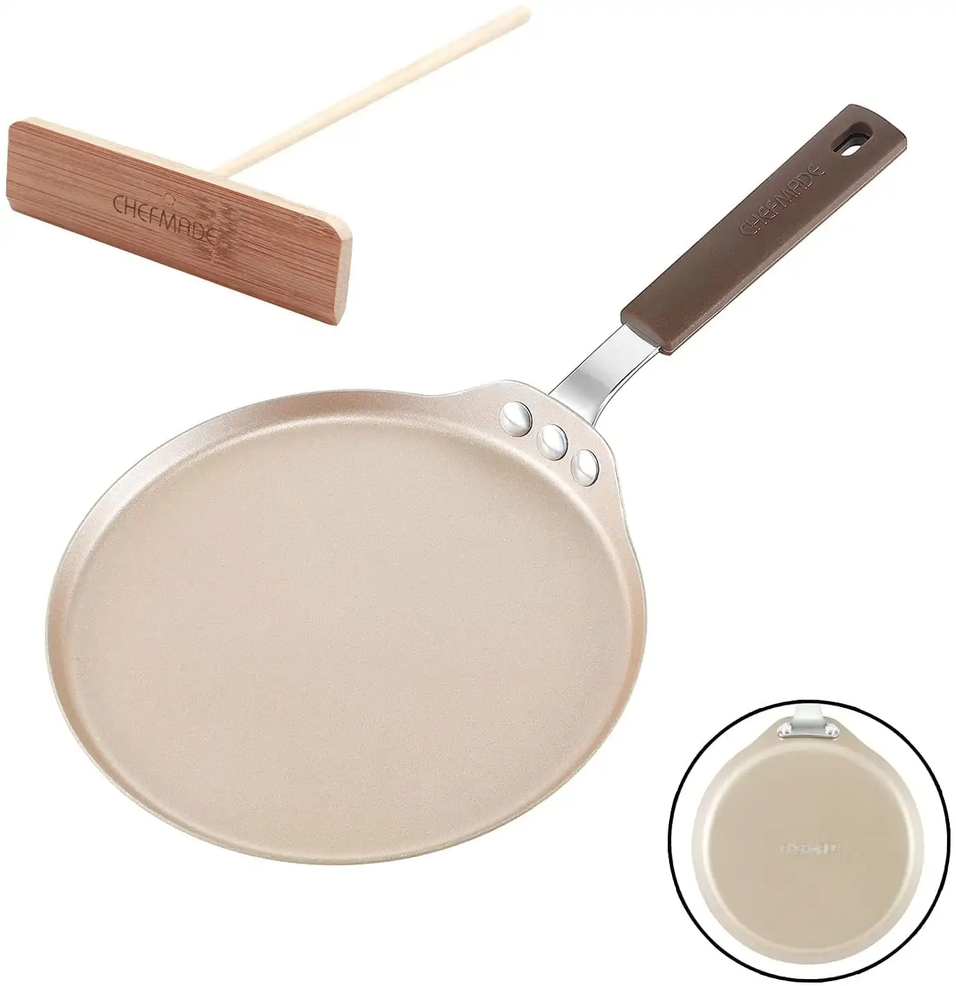 

Crepe Pan with Bamboo Spreader, 8-Inch Non-Stick Pancake Pan with Insulating Silicone Handle for Gas, Induction, Electric Cooker