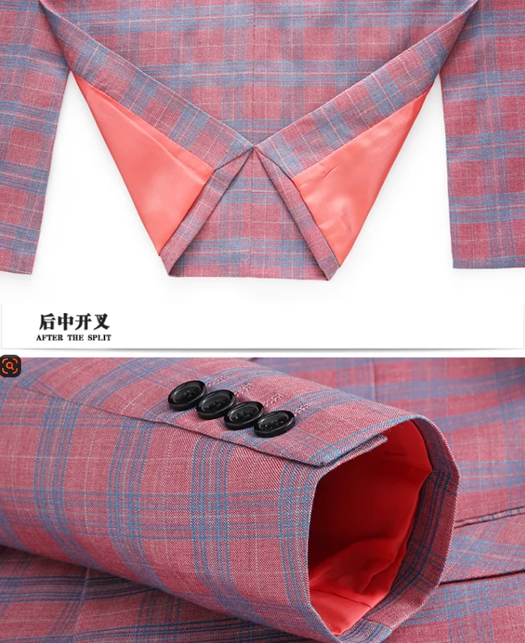 Мужской клетчатый костюм из 2 предметов свадебное платье куртка и брюки розовый