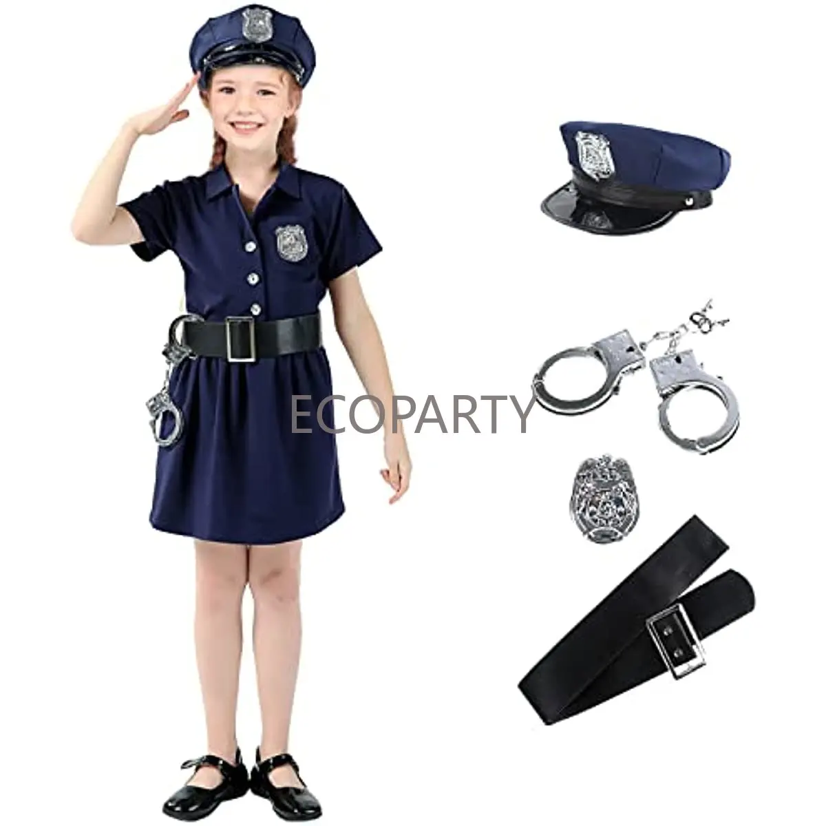 Police Costume Kids Police Role Cop Dress with Police Play Accessories Naughty Police Toys Cosplay Fancy Dress for Kids Girls