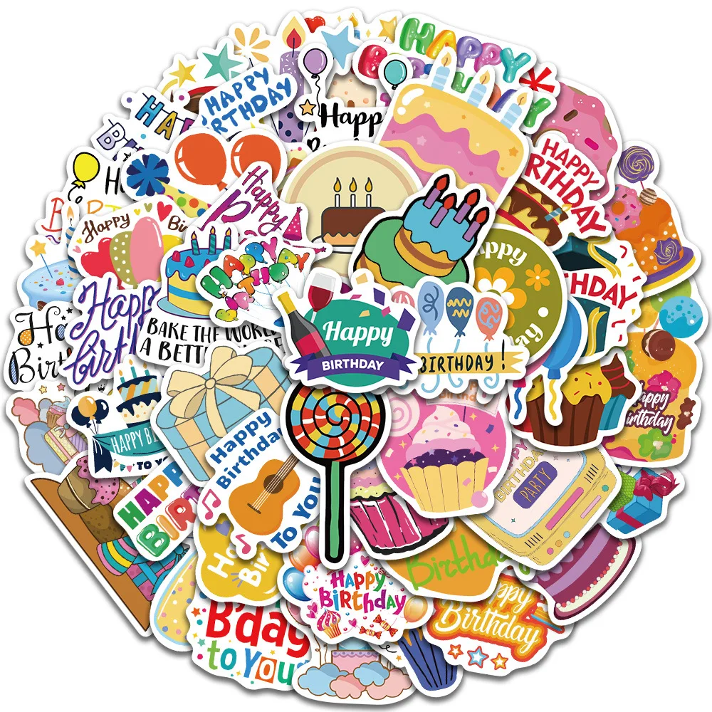 

10/50Pcs Happy Birthday Anime Stickers Laptop Guitar Motorcycle Luggage Skateboard Bicycle Waterproof Sticker Kids Toys