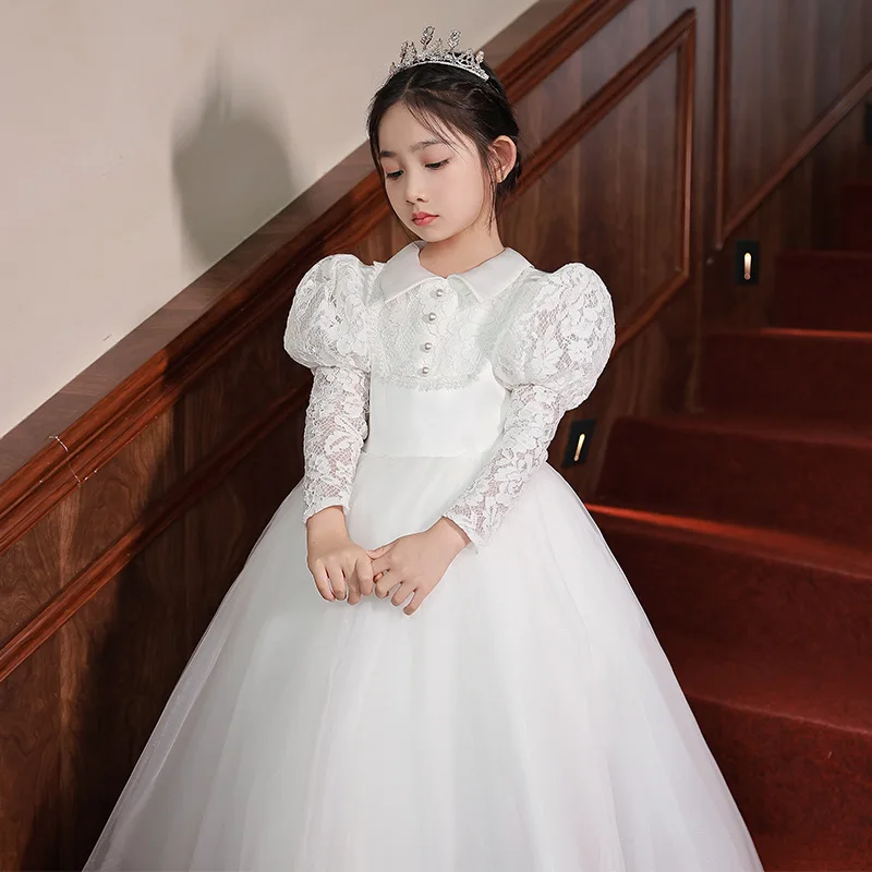 

Детское длинное платье с рукавами-фонариками и цветочным принтом