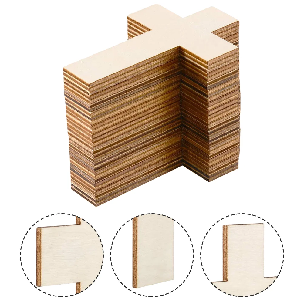 

30pcs Cross Shape Wooden Chips Wood Slices Easter Wooden Cutouts Home Decor