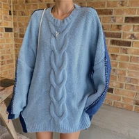 pullover cable knit sweater women oversize sweater plus size knit top spring fashion 2021 new stitching trend keep warm queen