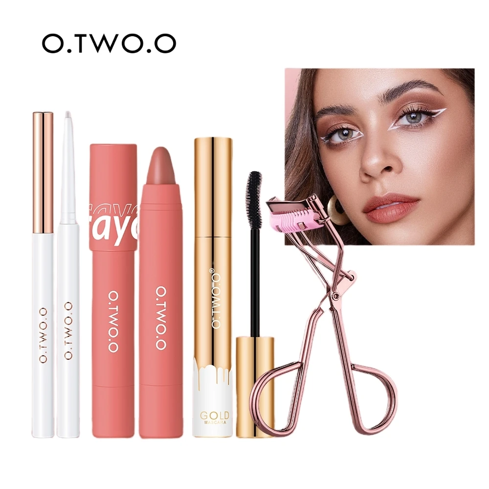 

O.TWO.O 4PCS Makeup Set 4d Mascara Lipsticks Eyeliner Eyelash Curler 24Hours Waterproof Long Lasting Cosmetics Tool for Women