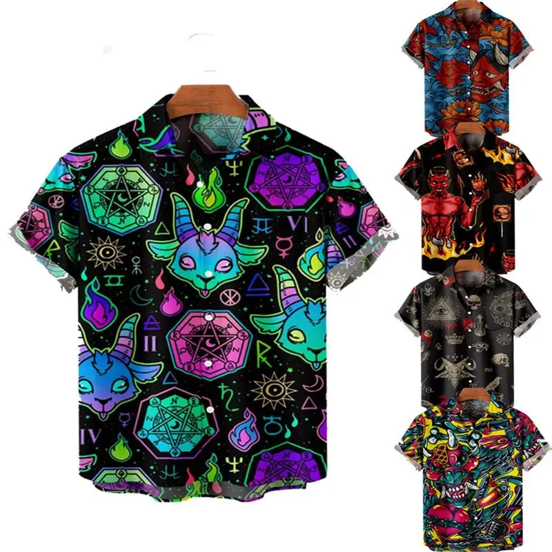 

3D Men's Shirt Y2k hombre Devil print Short Sleeve Shirt Men's Street Hawaiian Beach Vintage Shirt Harajuku Men's Shirt