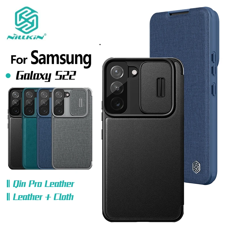 

For Samsung Galaxy S22 Plus S22 Ultra Case Nillkin QIN Pro Plain PU Leather Cloth Case Flip Camera Slider Shockproof Cover