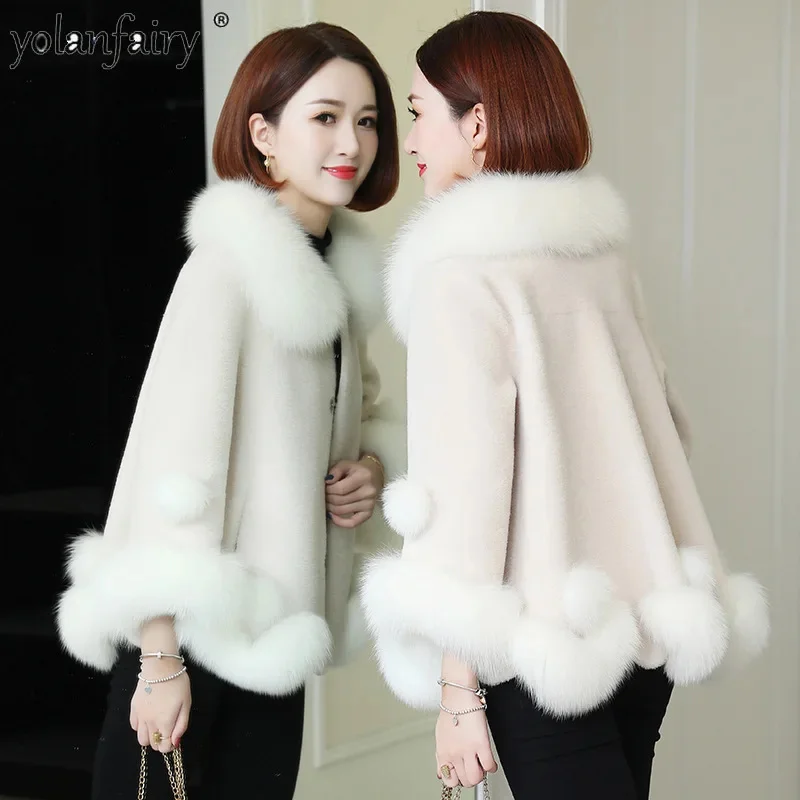 

Sheep Fleece Real Fur Coat Women's Winter New in Outwear Women Fashion Fox Collar Grain Pure Wool Jacket Female FCY4925
