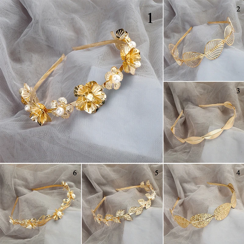 

Elegant Retro Luxury Tree Leaves Metal Headband DIY Hair Accessories Gold Leaf Hairbands Pearl Flower Alloy Hair Hoop Simple