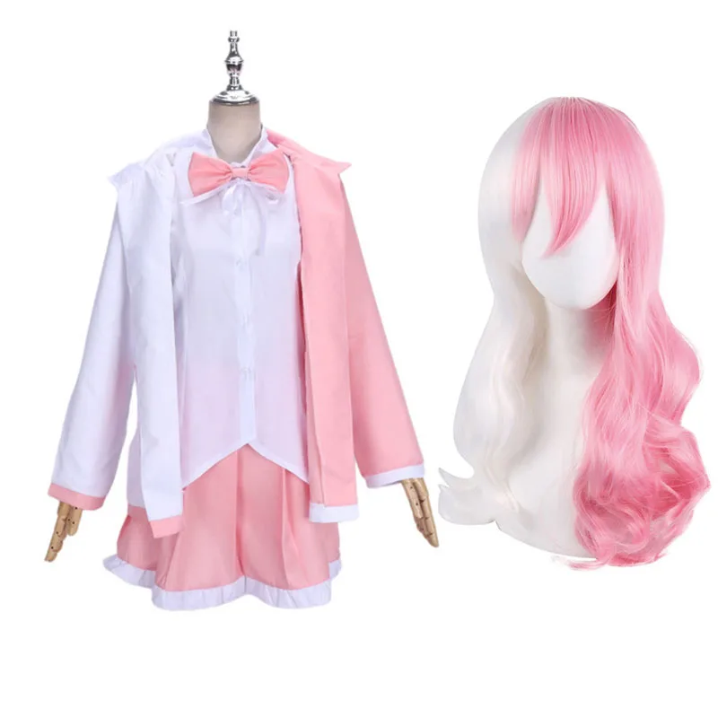 Dangan Ronpa 2 Cosplay Monomi Cosplay Costume Outfit Lolita Cosplay Long Wavy Harajuku Style Cosplay White Pink Wig