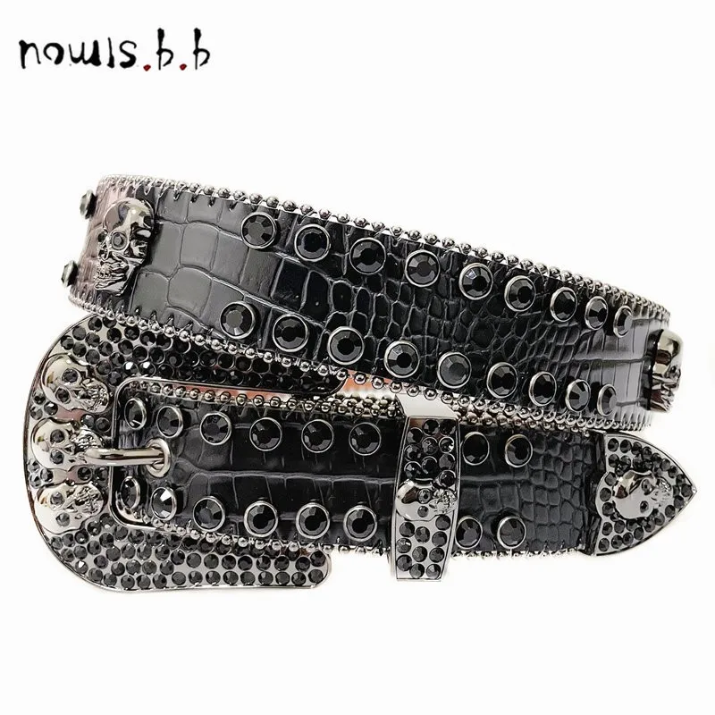 NOWISBB Western Rhinestone Belts Luxury Strap Diamond Black Belt Punk Vintage Cowboy Cowboy Crystal Studded Y2K Belts for Men