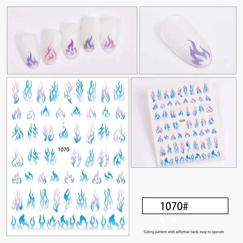 

3D flame sticker for nail art decoration DIY manicure decoration white blue red Aurora nail paper peel off nail decals YJ026