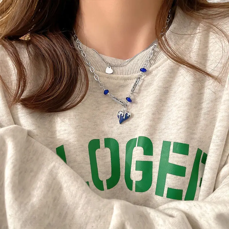 Японское и южнокорейское Новое Двухслойное ожерелье Klein blue love Женская модная