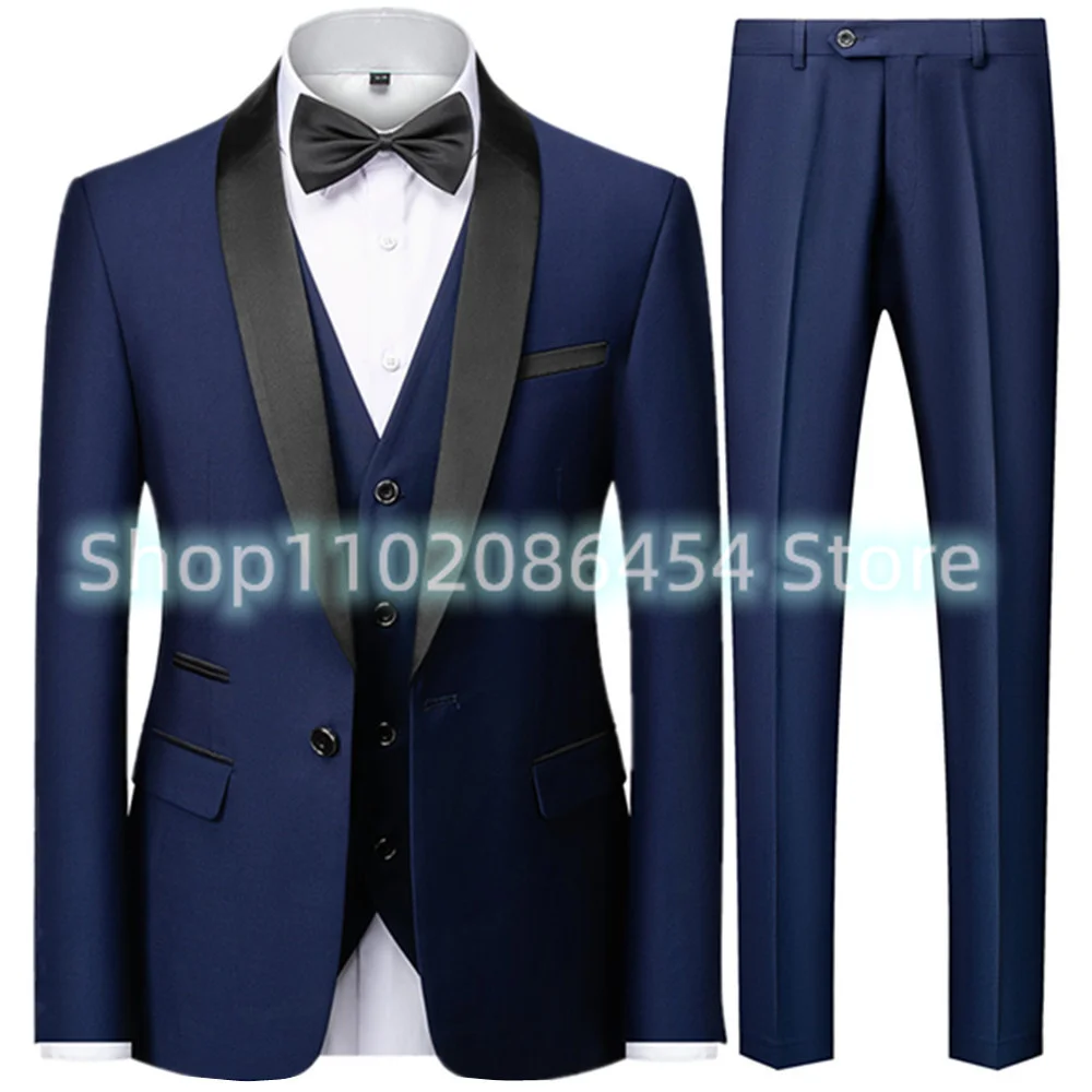 Men's Suits Shawl Collar Single Button Jacket Custom Prom Tuxedo Blazer Set Vest Pants