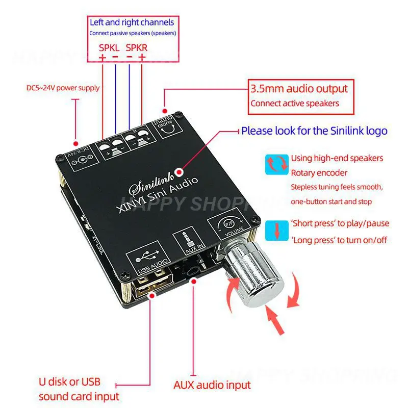 

Class D Power Amplifier Dc5-24v Usb Sound Card Bluetooth5.0 Stereo Equalizer Aux Amp Office Accessories Hifi Sound Stereo 15 M