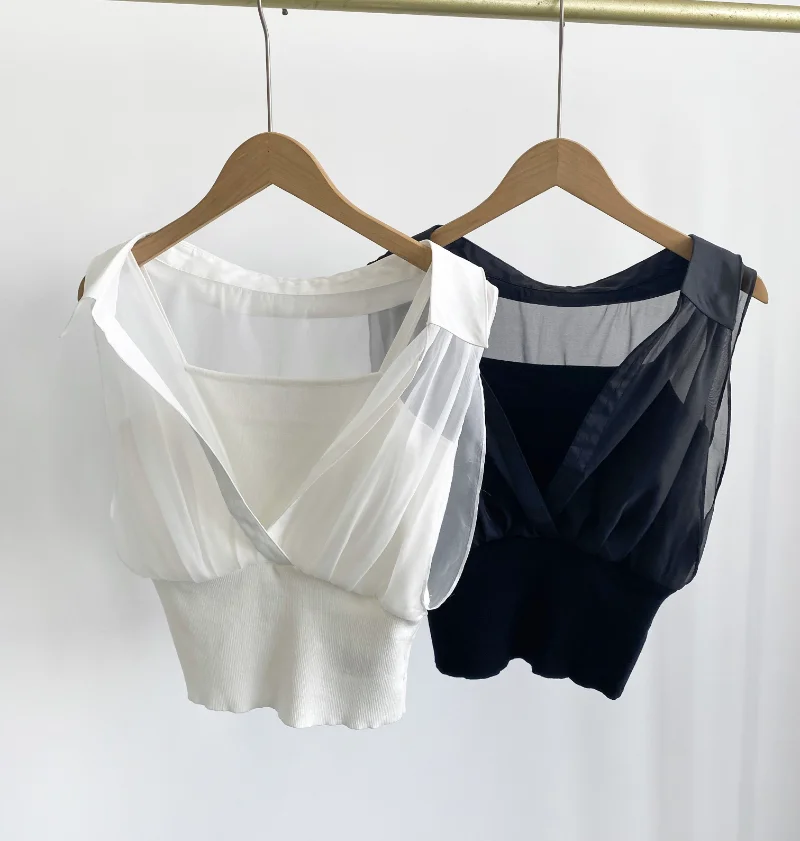 Женская Трикотажная майка Kuzuwata многослойная без рукавов с V-образным вырезом