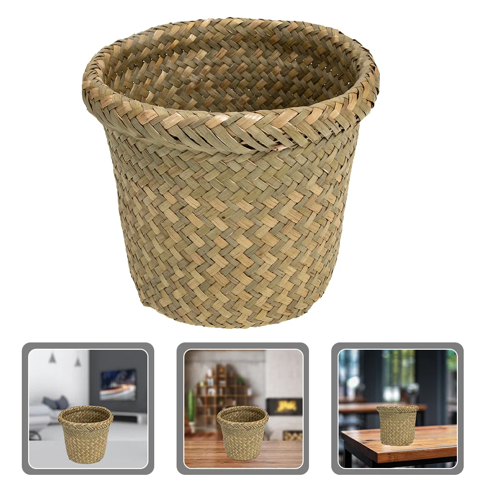 

Trash Basket Wicker Can Waste Bin Storage Rattan Garbage Woven Laundry Out Paper Hyacinth Water Jute Baskets Organizer Bathroom