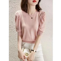 2022 spring summer and autumn new womens short sleeve cashmere sweater womens laza retro design sweater short sleeve fashion