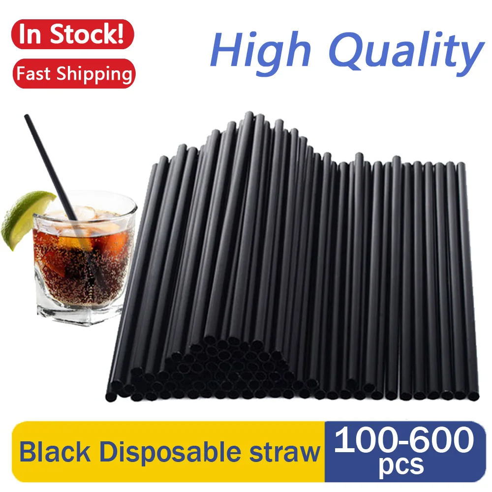 

100-600Pcs Black Plastic Straws Drinking Disposable Rietjes 21cm Long Flexible Cocktail Straw For Kitchen Beverage Accessories