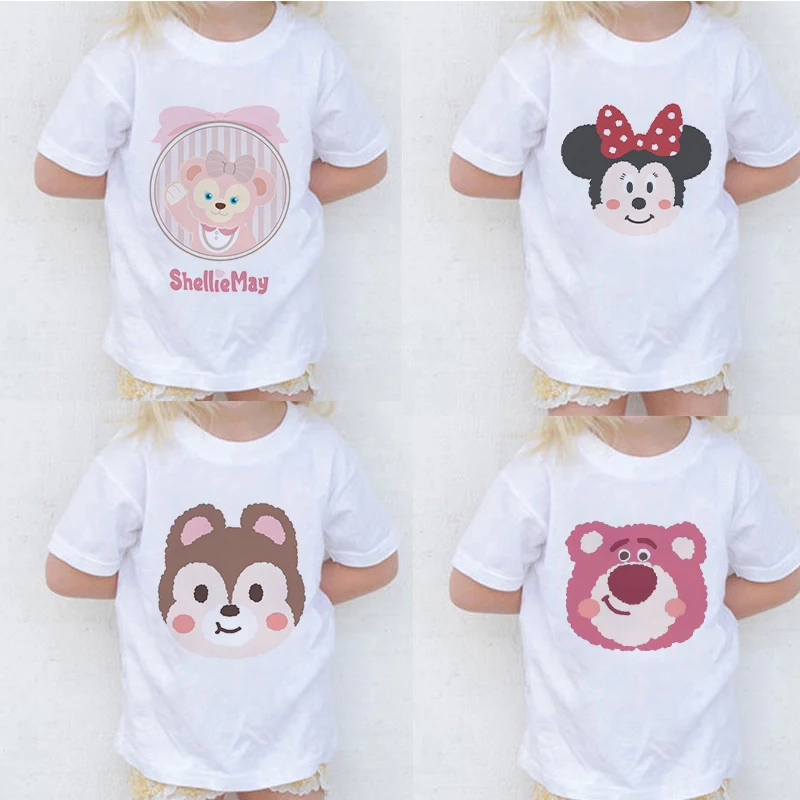 

Новинка лета 2022, футболка с мультипликационным принтом «Kawaii Stella Lou», белый топ с круглым вырезом, красивая одежда для маленьких девочек, одеж...