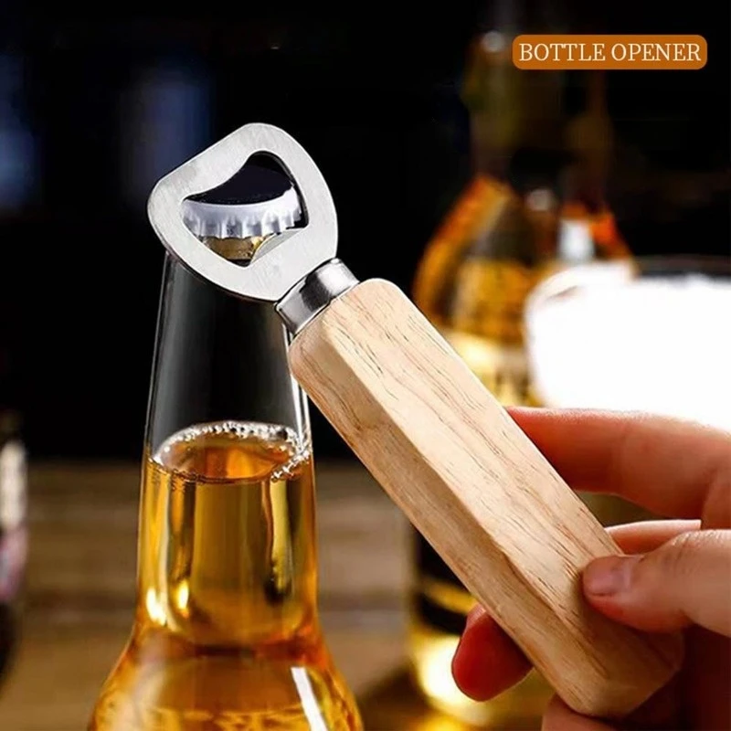 

Creative Wine Opener Bartender Bottle Opener Rubber Wood Handheld Wine Beer Soda Glass Cap Bottle Opener for Home Kitchen Bar
