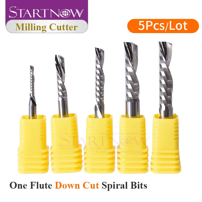 Startnow 5Pcs/lot Down Cut Milling Cutter Single Flute Spiral Bits 3.175/4/6 SHK Tungsten Carbide CNC Tool Router Engraving Bits
