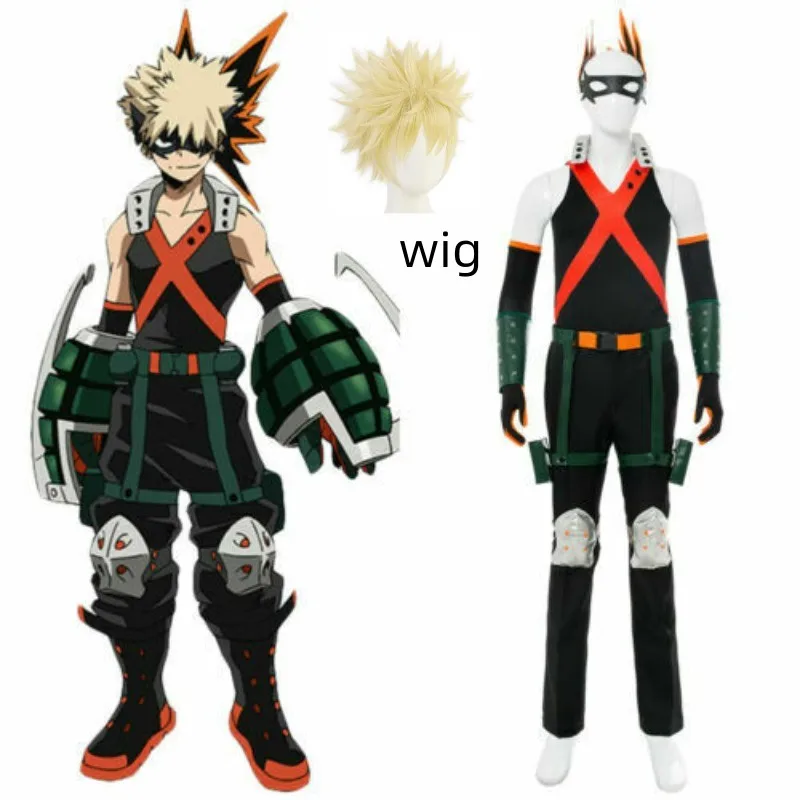 

Anime My Hero Academia Bakugou Katsuki Cosplay Costume Wig Men Uniform Stage Show Performance Clothes Halloween Play Outfit
