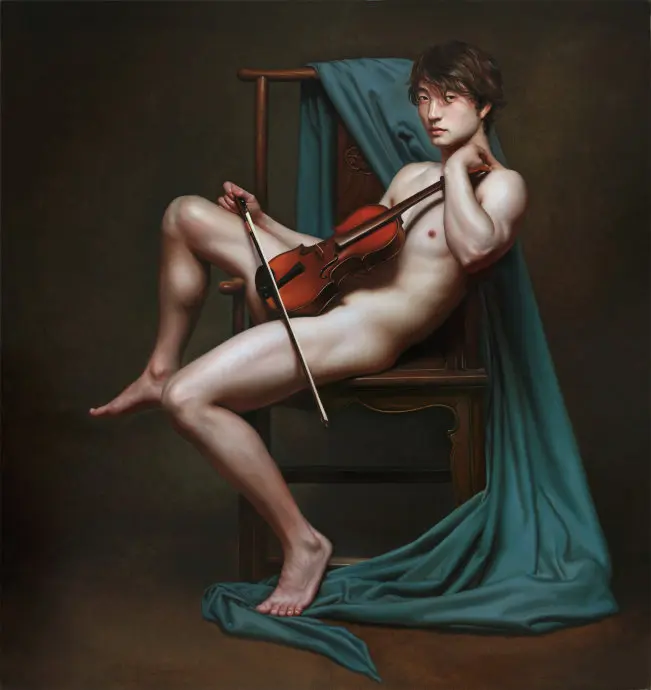 

GOOD ART-Dream of the violin TOP NUDE MAN print art painting-nude male MEN print painting body art GAY ART ON CANVAS