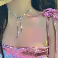 romantic pink water drop zircon premium luxury design necklace for women korean fashion necklaces birthday party jewelry gifts