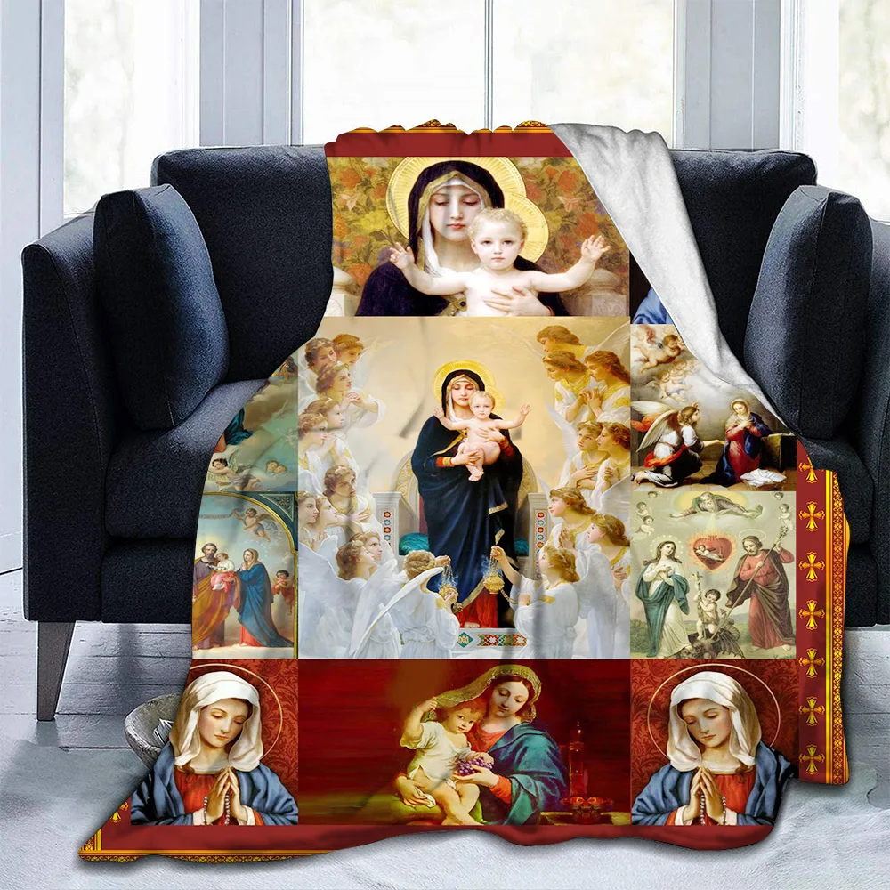 

Virgin Mary Flannel Blanket Fluffy Lightweight Throw Blanket Comforter Soft Warm Cozy Throw for Bedding Decor Bedroom for Mom