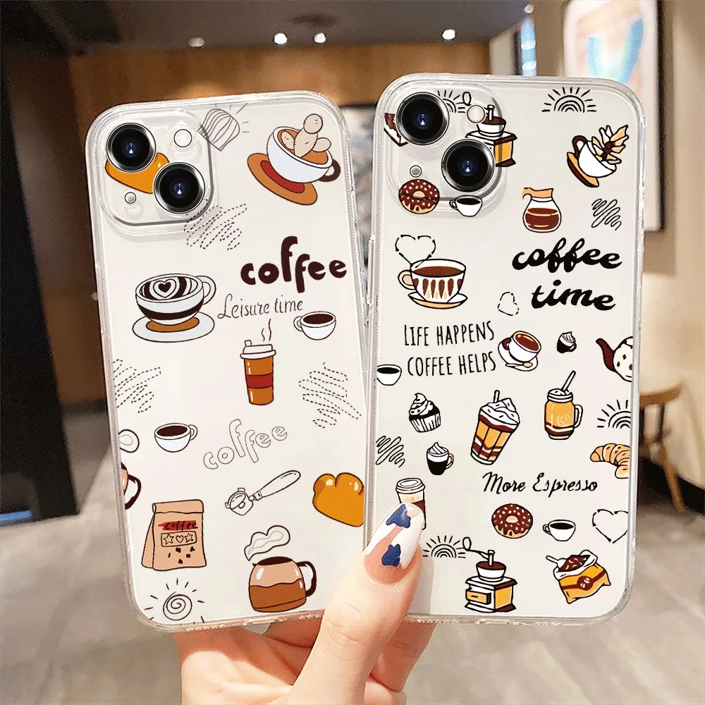 Multicolor Casual Coffee Soft Clear Phone Case For OPPO A3X Pro 5G A3 A17X A17 A16 A15 A80 A60 A79 A59 A18 A38 A58 A78 A98 Cover