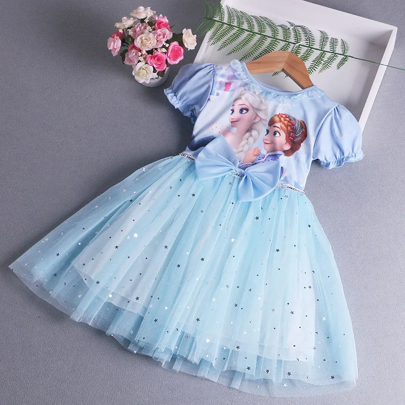 New Elsa Princess Dress With Cape Girls Dress Summer Kids Dress Long-sleeved Children's Western Style Elsa Frozen Dress 2-8Y