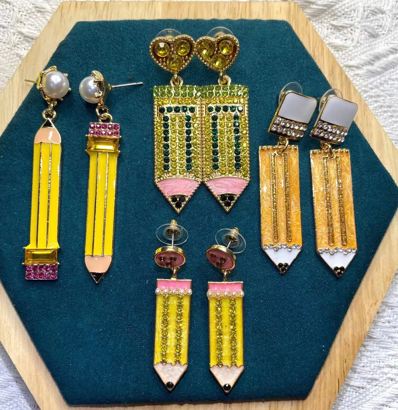 

Cartoon Rhinestone Pencil Drop Earrings for Woman Party Jewelry 2022 New