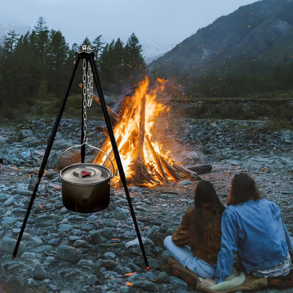 

Campfire Tripod Outdoor Camping Cooker Hanger 3 Sections Adjustable Barbecue Grills Hanging Tripod BBQ Cooking Hanger Tripod