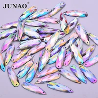 junao 30pcs 8x28mm large sewing crystal ab drop rhinestones flat back acrylic appliques sew on strass diamond for clothes
